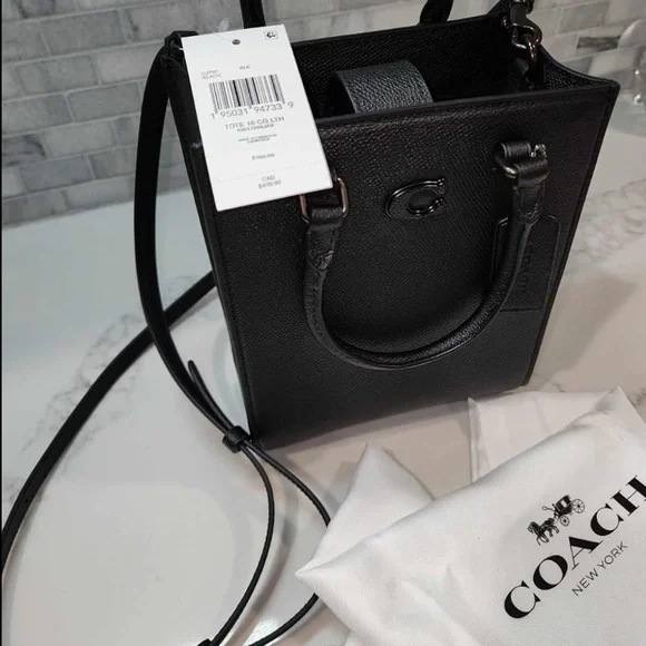 NEW! COACH Unisex Tote 16 In Crossgrain Leather Shoulder Bag Crossbody Black - Picture 11 of 16